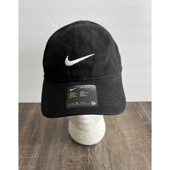 Nike Logo Cap Hat Boys Youth One Size Fits Most Black Adjustable - Picture 1 of 11